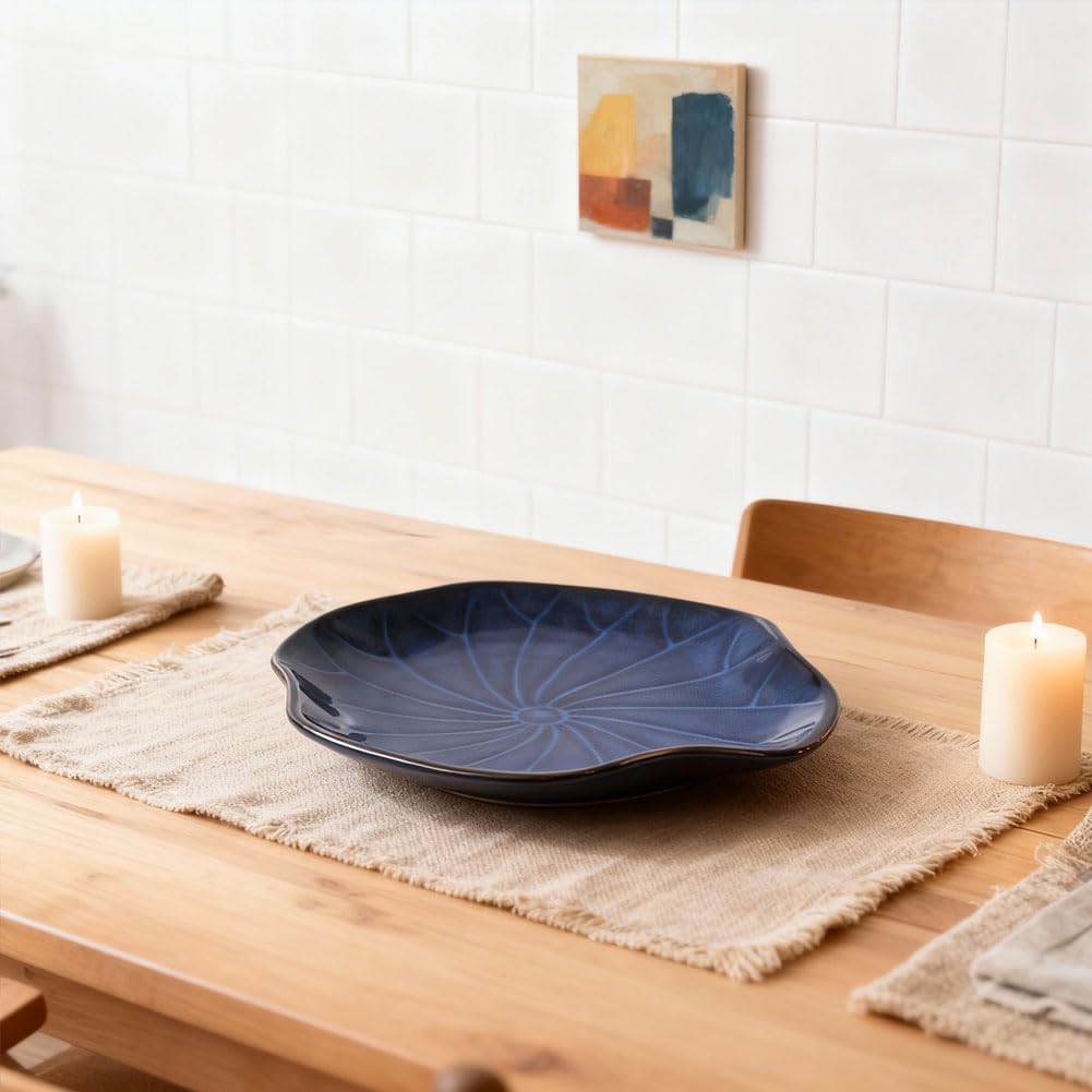 Lotus Leaf-Shape Ceramic Decorative Tray / Blue