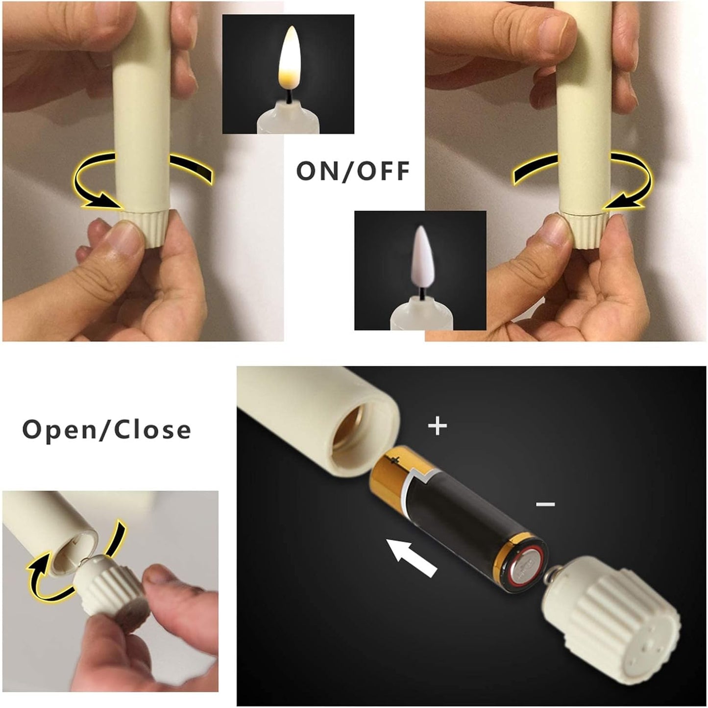 6 Pack Flameless Ivory real Wax Window Candles with 12 AA Batteries(Include, Run More Than 400 Hours) and Golden