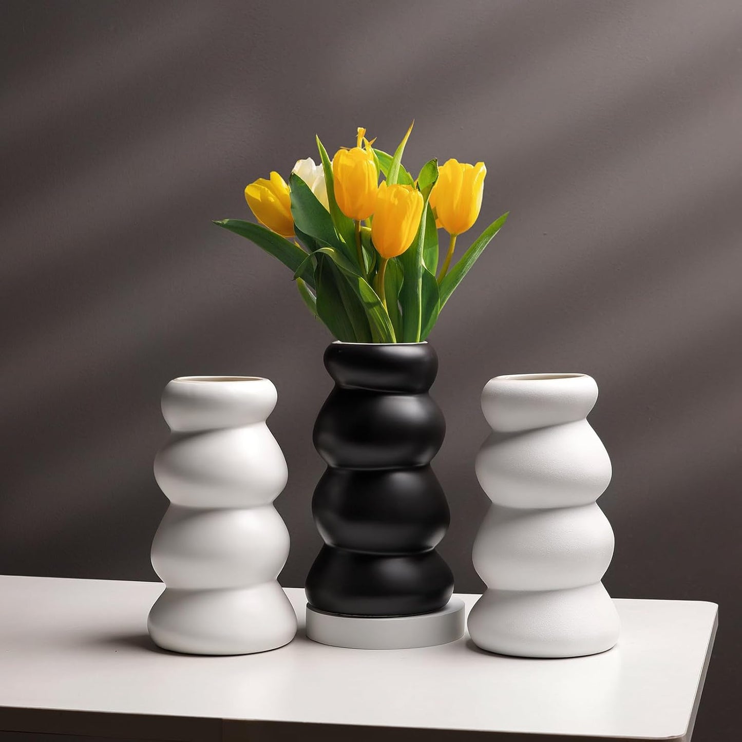 Ceramic Vase / Boho Modern Sculptural Flower Vase / Black