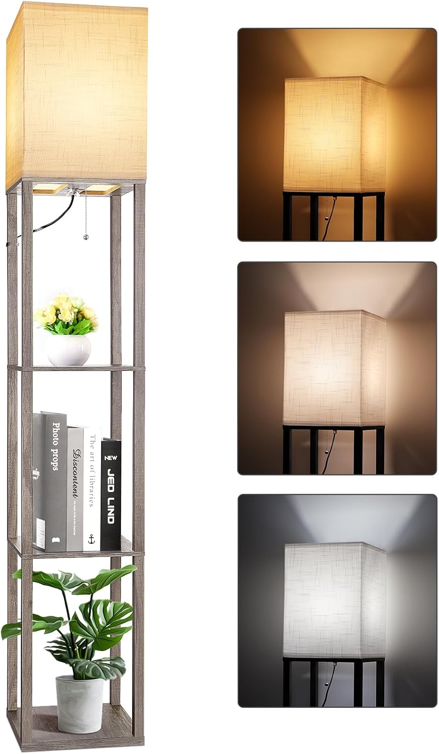 RUNTOP Floor Lamp with Shelves, Shelf Lamp with 3 Color Temperature LED Bulb,Lamps for Living Room, Standing Lamp