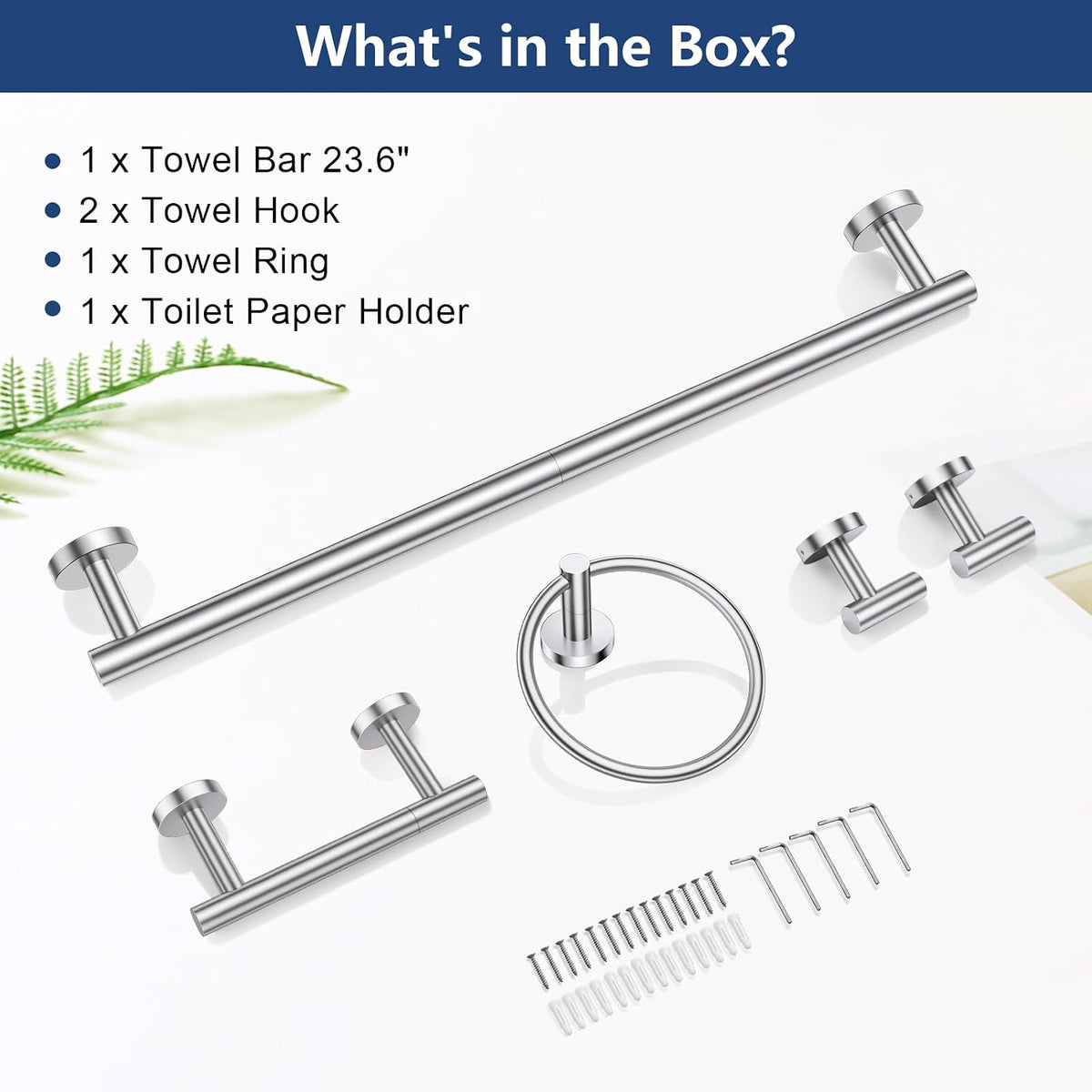 TQKAG Brushed Nickel Toilet Paper Holder, 5 Piece Towel Racks for Bathroom | 23.6" Bathroom Hardware Set, SUS304