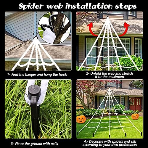 Halloween Decorations - 295" Halloween Spider Web Decorations Outdoor + 59" Giant Fake Spider with Triangular Huge Spiders Web - Scary Decor Clearance for Yard, Patio, Garden, Haunted House Décor