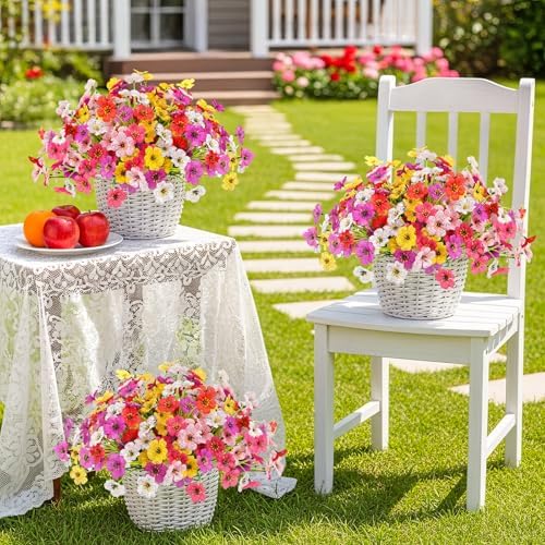 12 Bundles Artificial Flowers for Outdoors, UV Resistant Faux Plants
