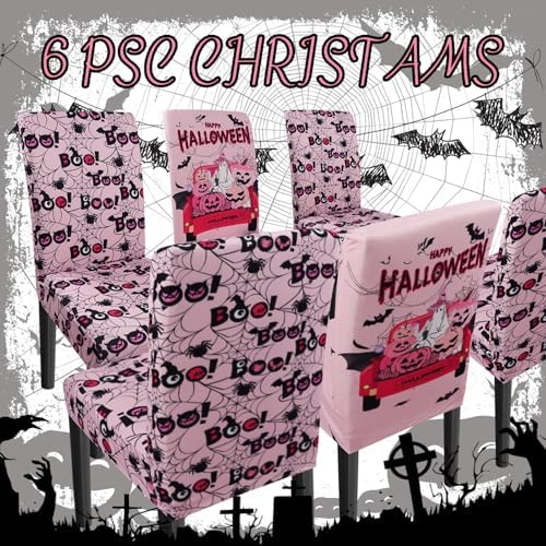 Halloween Chair Covers Set of 6 Ghost Dining Chair Covers for Party Kitchen Removable Seat Cover for Chairs Halloween Decorations Indoor