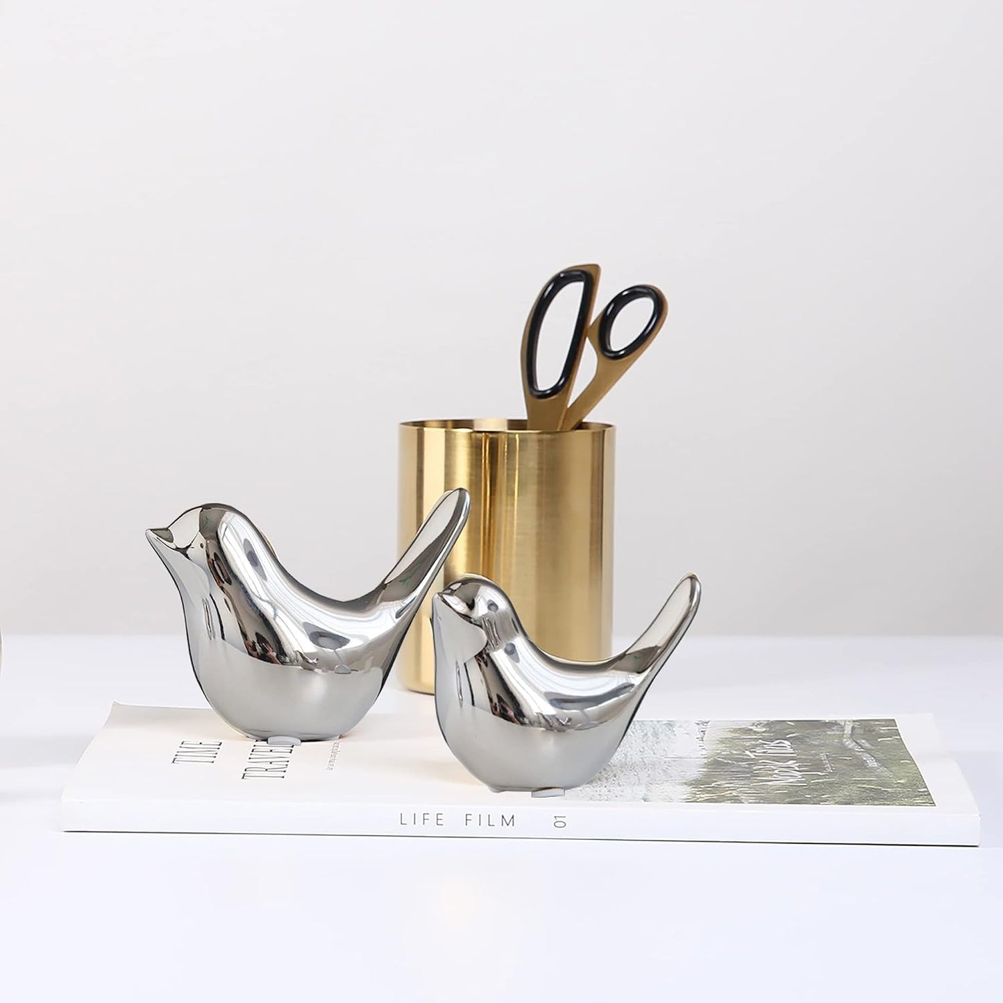 Small Birds Statues Gold Home Decor Modern Style Figurine Decorative / Medium & Large / Silver