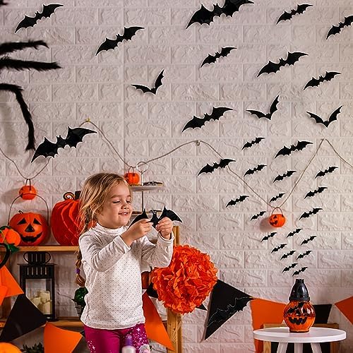 170Pcs 3D Bats Wall Decor, 6 Sizes PVC Bat Stickers Halloween Decorations
