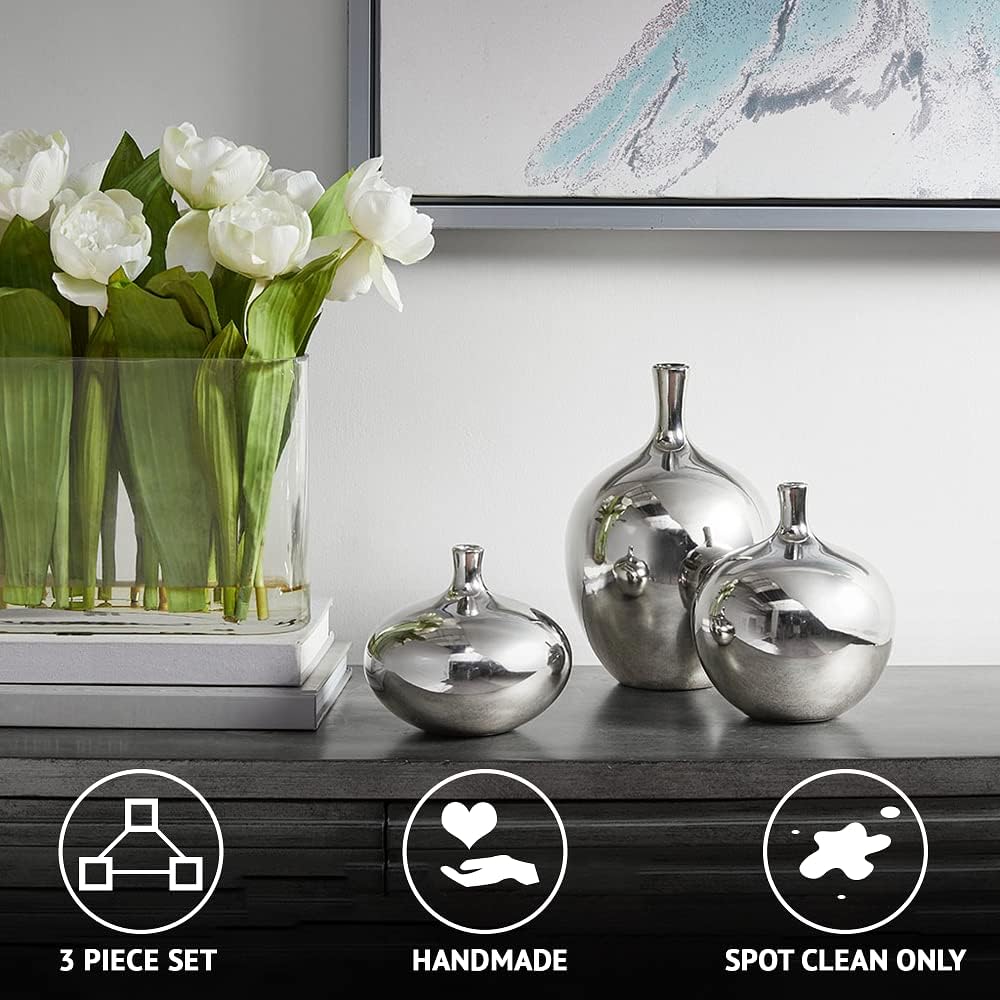 Signature Ansen Ceramic Handmade Vase Set Home Décor / Silver