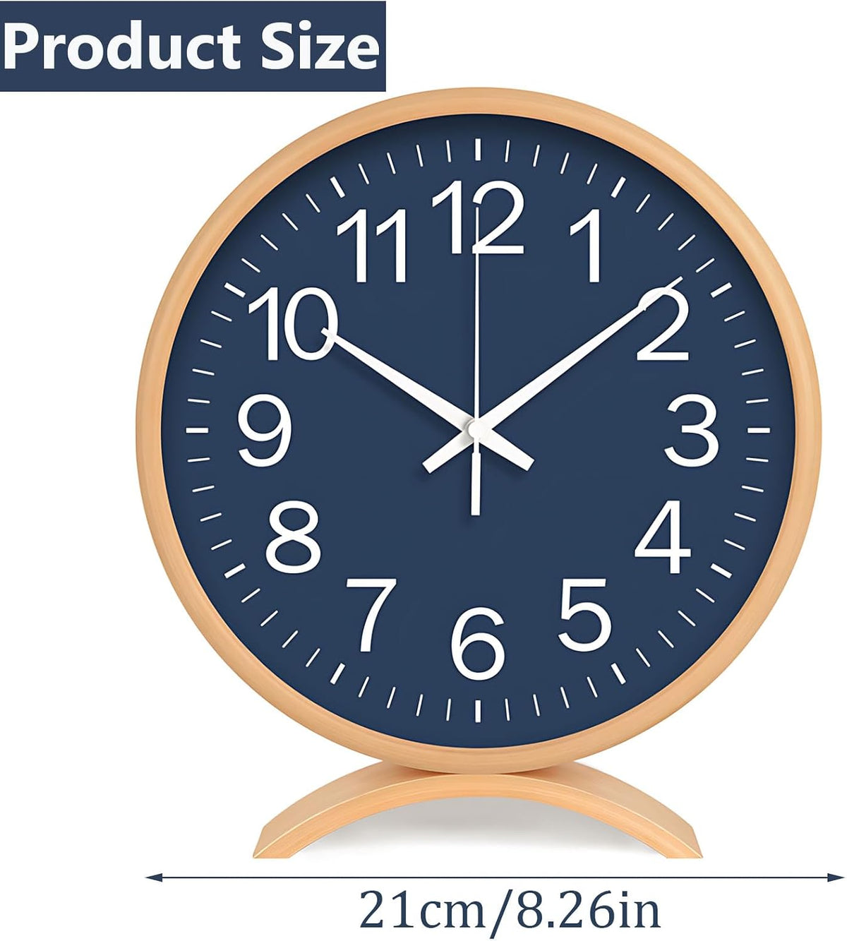 Maxspace Table Clock-8 Inch Silent Non-Ticking Wooden Timepiece Desk Clock, Battery Operated Decor Round Clock for