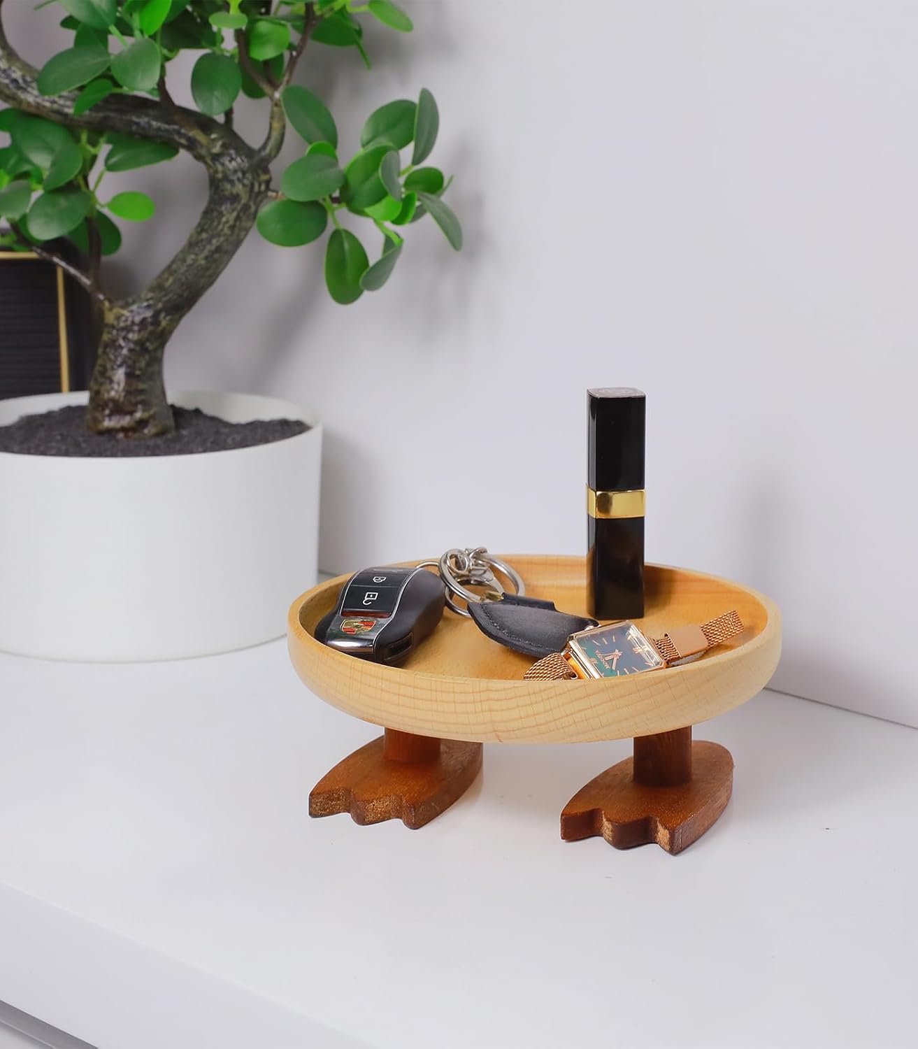 Key Tray / Valet Tray / Natural Wood / Round