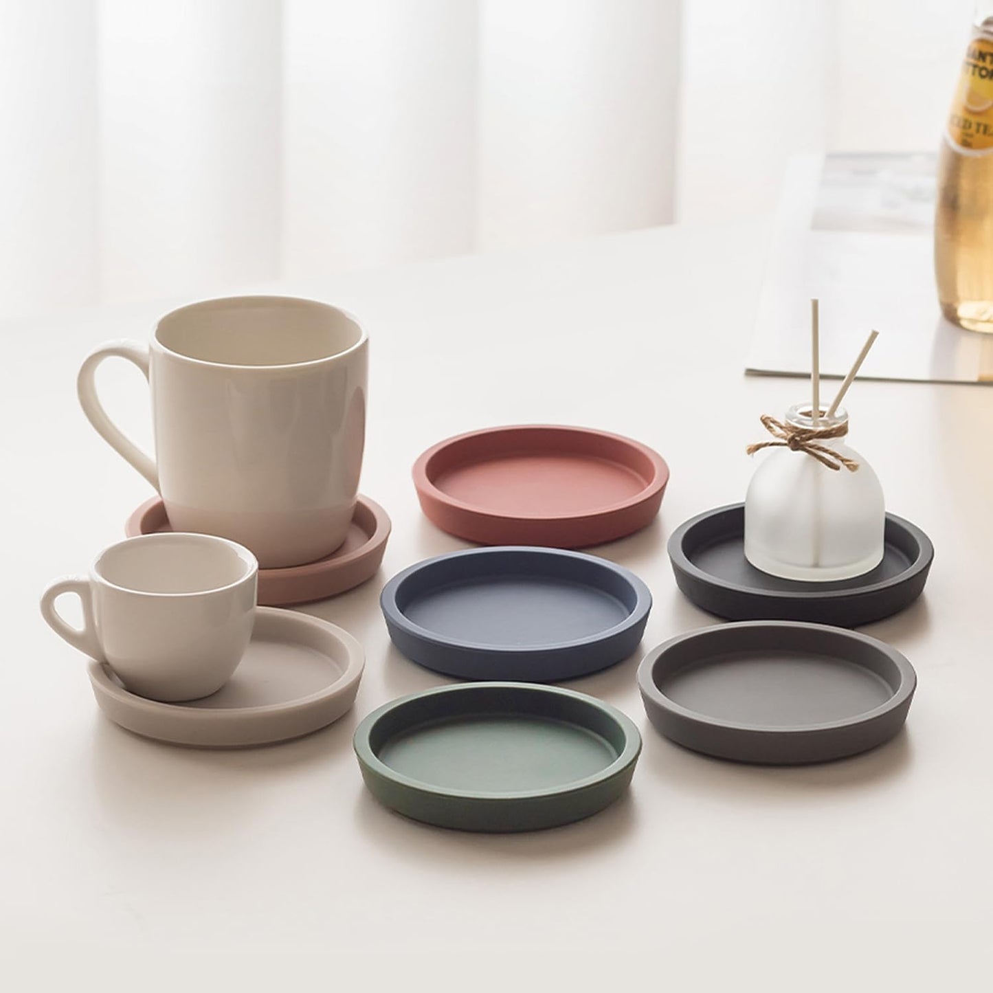 Round Bulky Cup Coasters / Pink Beige / Set of 2