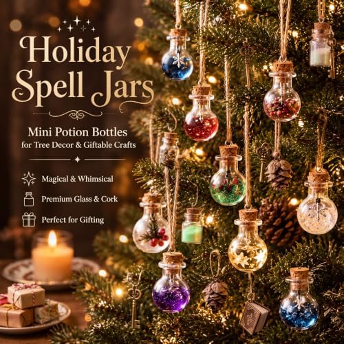 Patelai 30 Pcs Mini Glass Bottles with Cork Glass Tiny Potion Bottles with Lids Clear Mini Wishing Spell Jars with 20 Meters Hanging Rope for Necklace Making Halloween DIY Art Craft(Ball-Shaped)