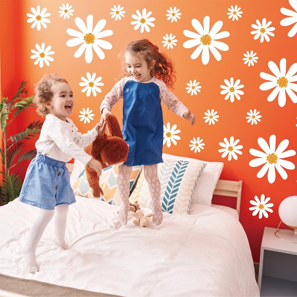 Large Daisy Wall Decals / White / Set of 56