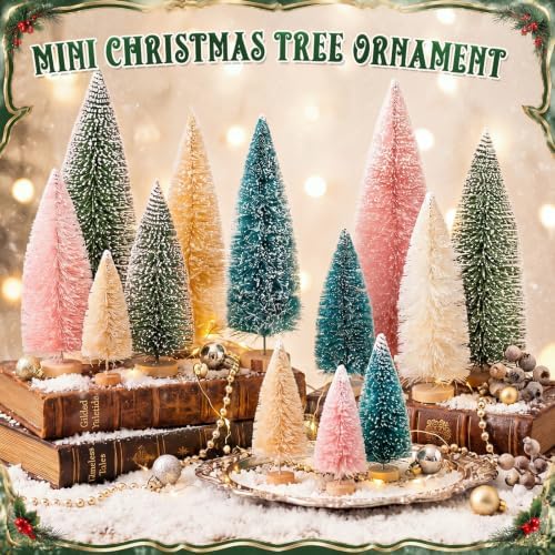 Vinsot 20 Pcs Bottle Brush Christmas Trees Miniature Tree, Green,Pink