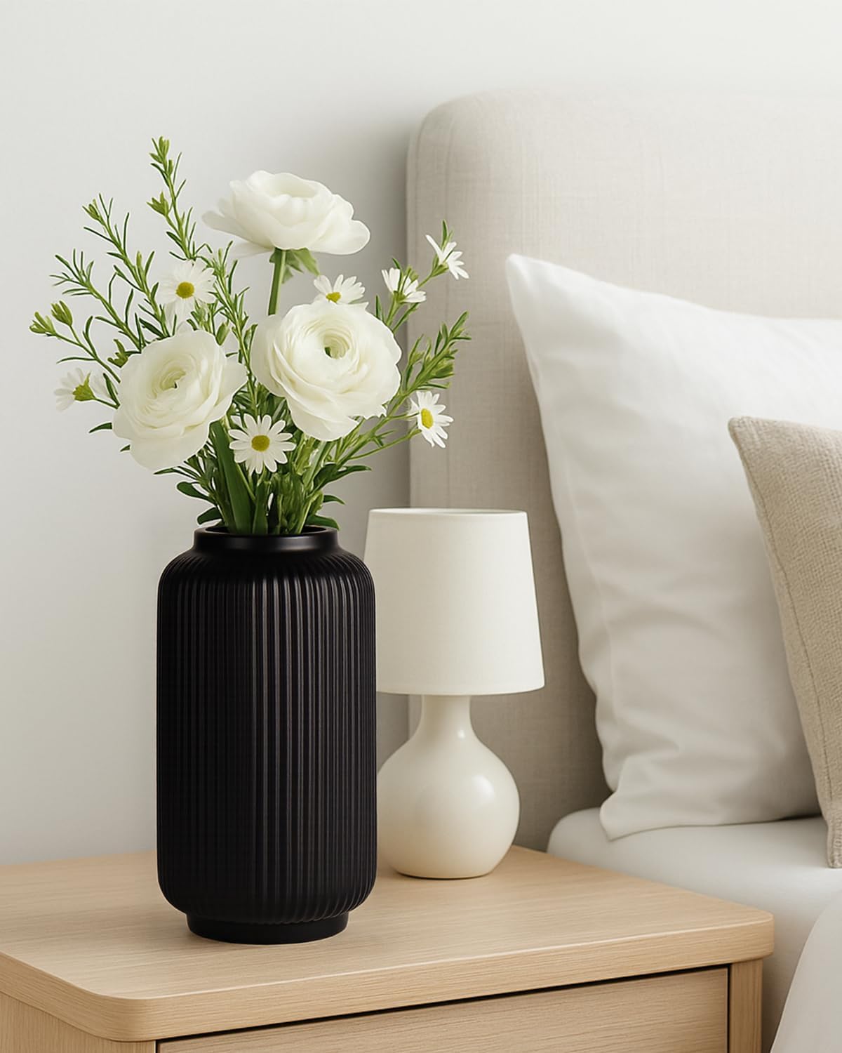 Ceramic Vase / Modern Wide Mouth Decorative Vase / Black02 / Black / 8 Inch
