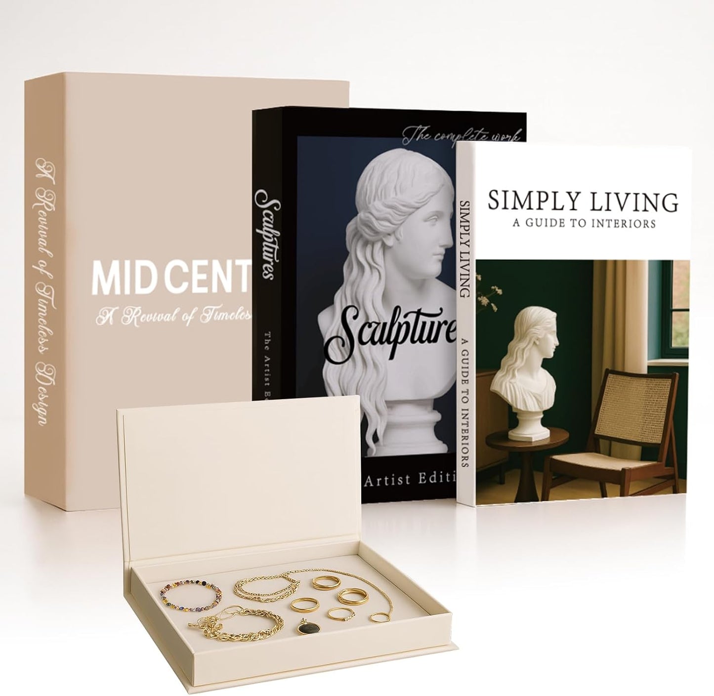 Aesthetic Decorative Books Decorative Coffee Table Books / Sculpture Decorative Boxes / Set of 3
