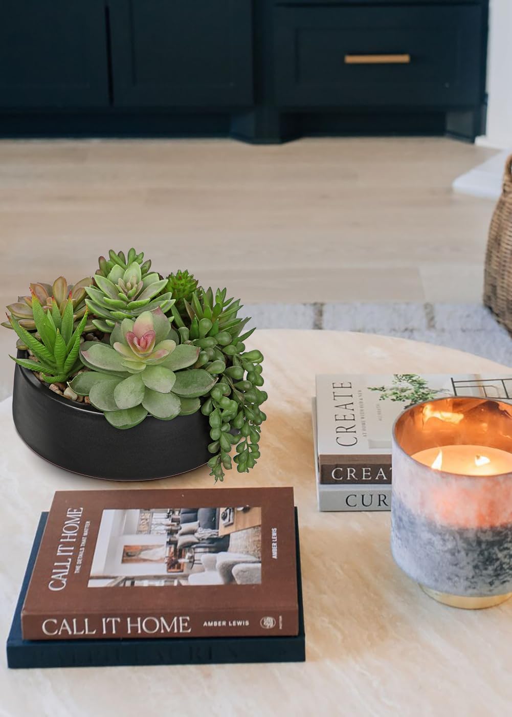 Artificial Succulent Plants in Pot Fake Succulents Arrangement / Black Ceramic#style 2 / 5.5 Inch