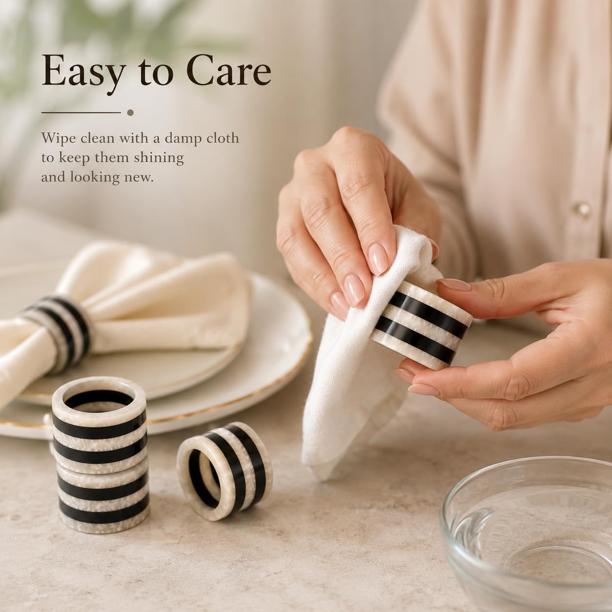 Epoxy Resin Napkin Rings, Set of 12, Black & White | Premium resin, 2x2x1.25 in each, rust-resistant, lightweight