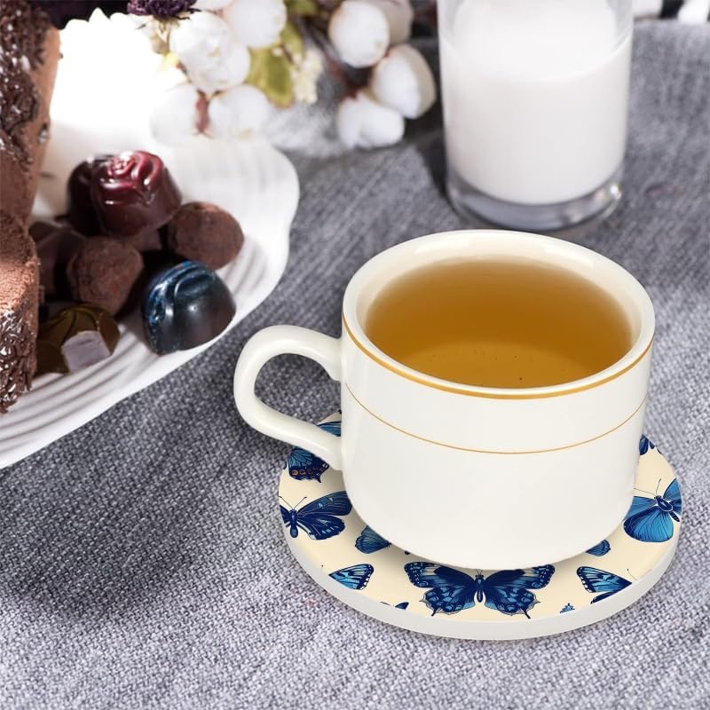 Drink Coasters Graceful Round Water Absorbent Ceramic Coaster / 4inches / Butterflies / Set of 4