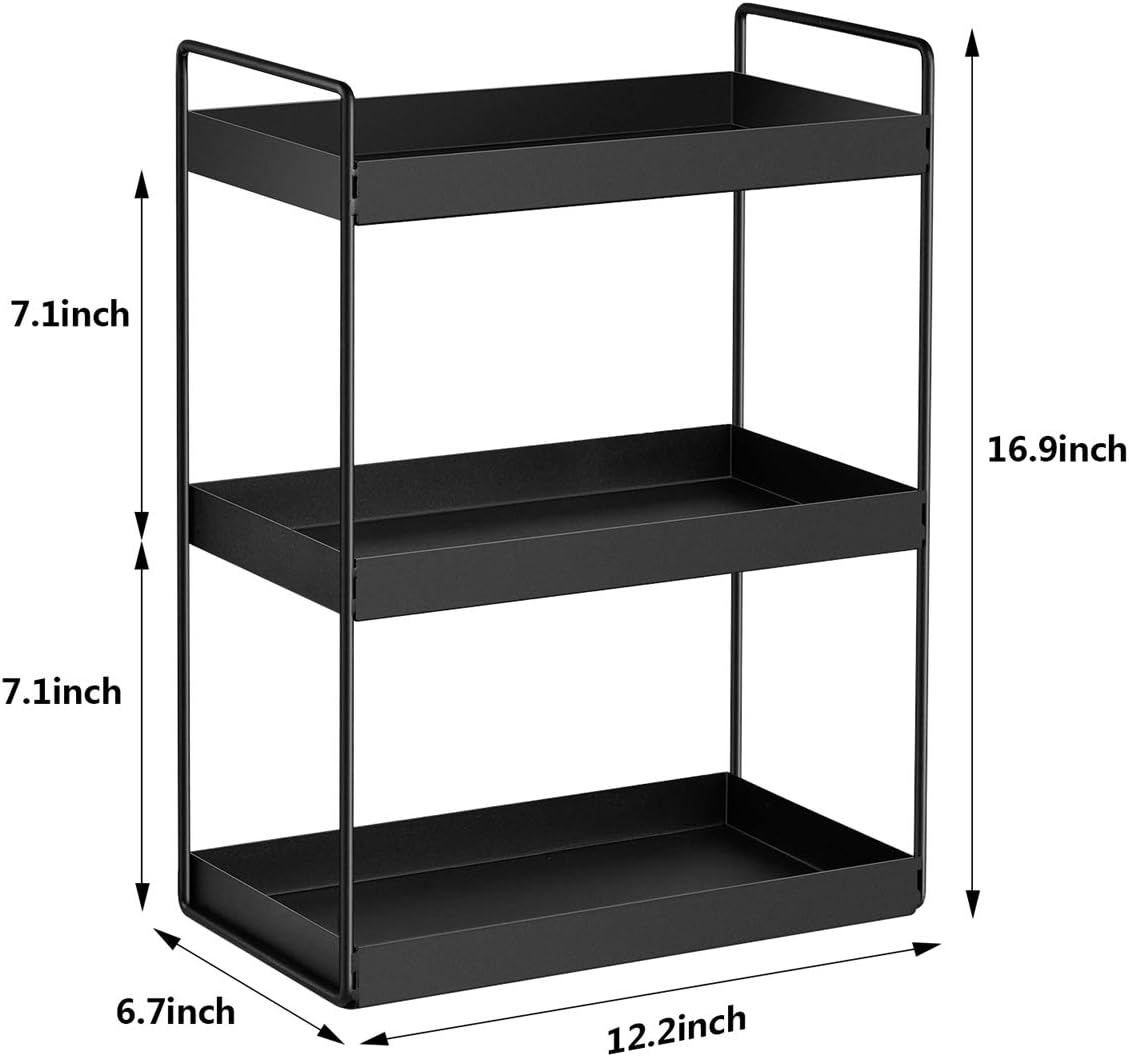 3-Tier Bathroom Countertop Organizer, Black, 12.2" L x 6.7" W x 16.9" H | Vanity Tray, Cosmetic & Makeup Storage