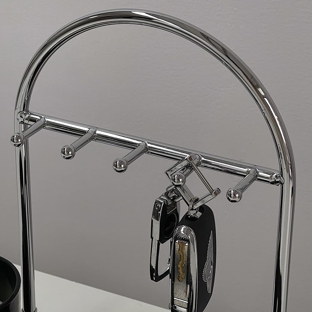 Metal Jewelry Organizer Stand & Key Holder Tray / Silver Black