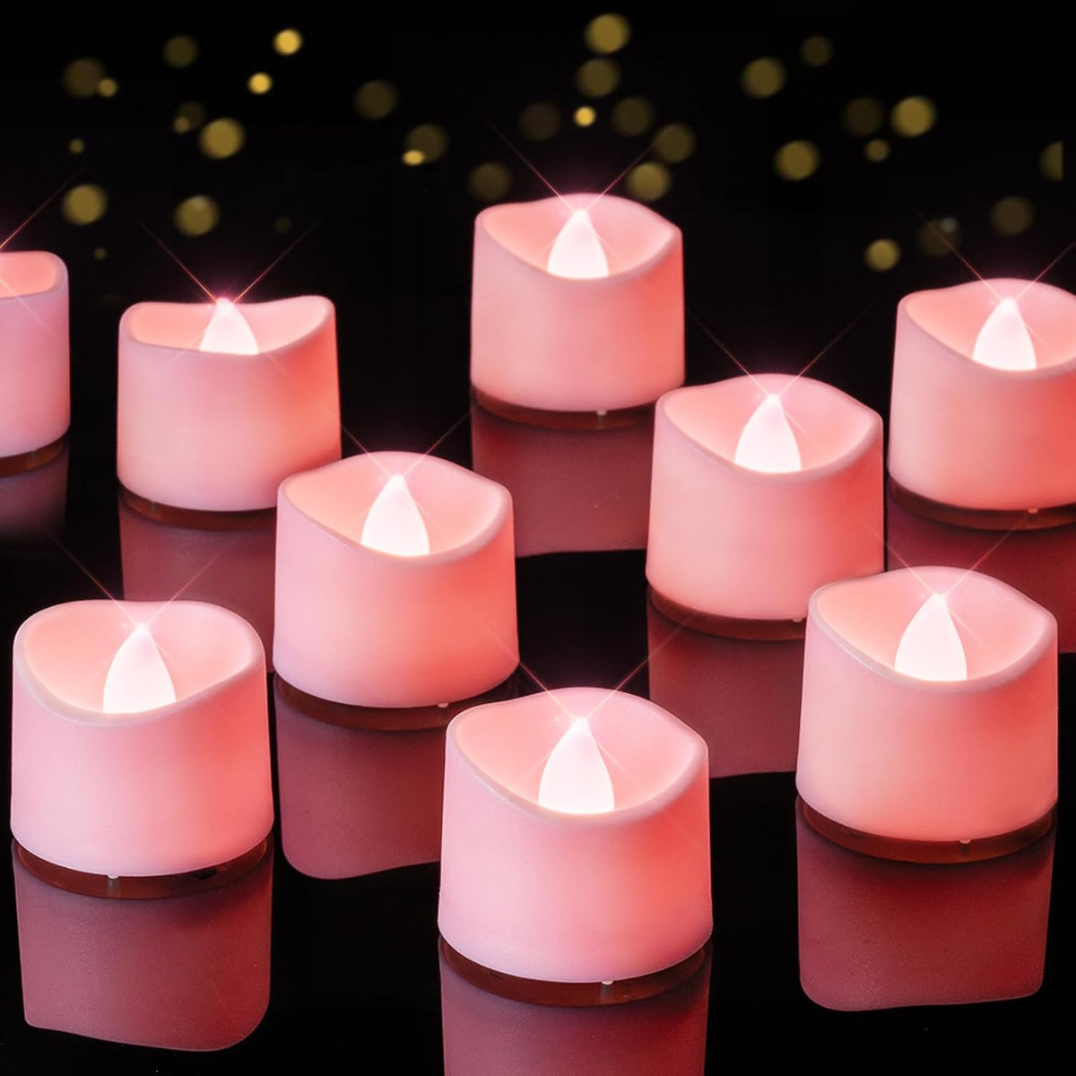 Homemory 12-Pack Pink Flameless Battery Tea Light Candles, 200+ Hours