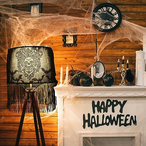 Baquler 4 Pcs Halloween Lamp Shade Cover, Black Lace Bat Skull Gothic Decor