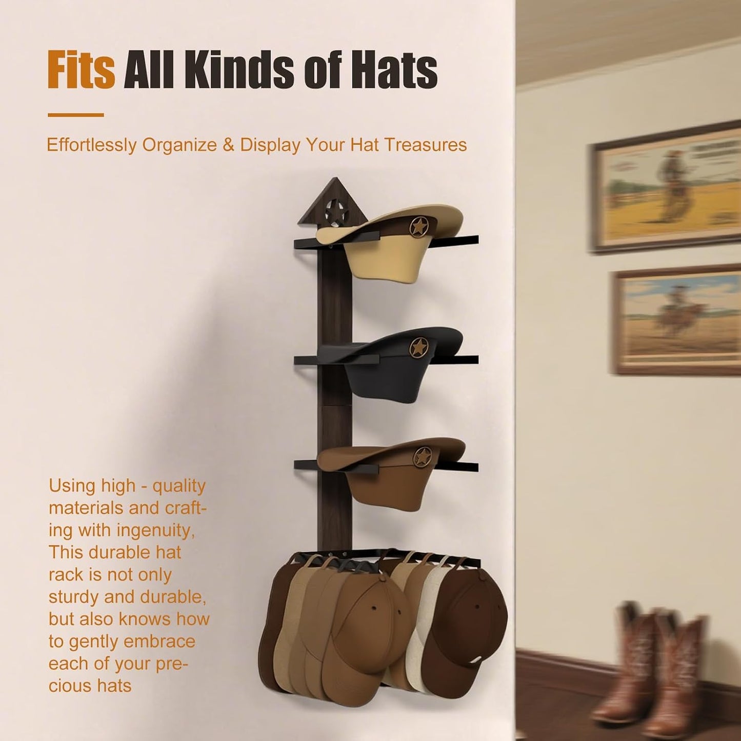 Cowboy Hat Rack -Cowboy hat holder for wall With Heavy- Organize and Display Your Hats with Ease, Wall Mounted Hat