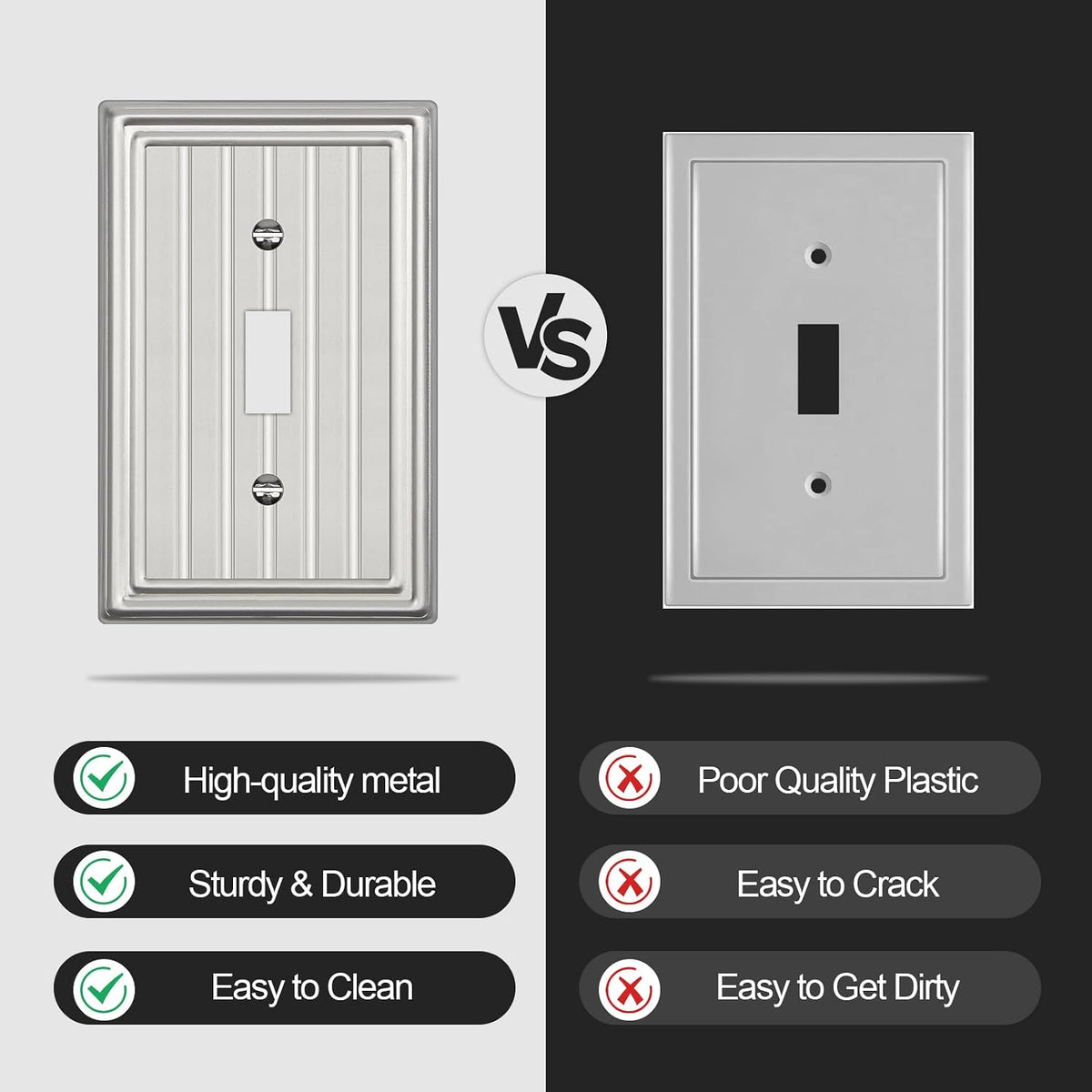 Metal 1 Gang Wall Plate Cover Toggle Switch Plate Brushed Nickel 6 Pack | Decorative Switch Plates Outlet Cover, Light