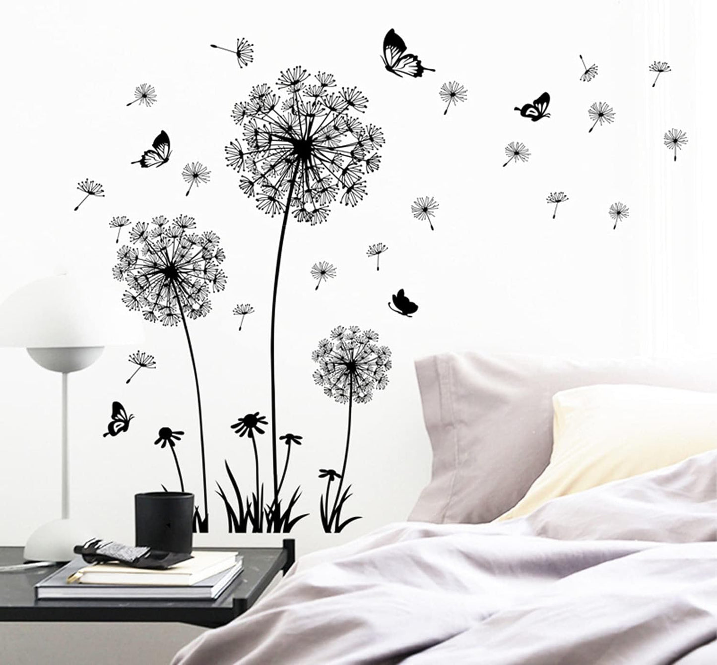 Flower Stickers / Dandelion Wall Decals / # F 2 Set Black Dandelion Wall Decals / Set of 2