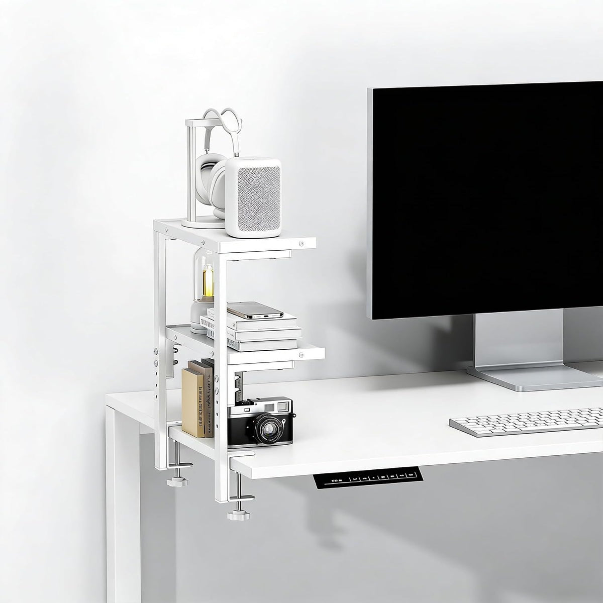 2-Tier Desk Shelf | Desk Organization Expandable Clamp on Desk Shelf Desktop Accessories for Offices and Game Rooms