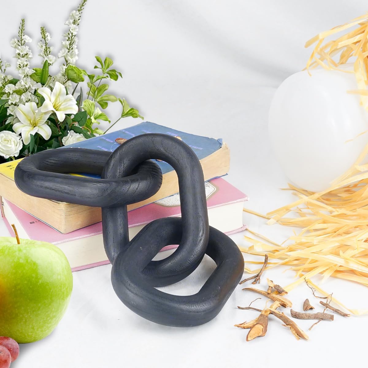 Wood Knot Decor 3-Link Wooden Chain Link Accent / Black
