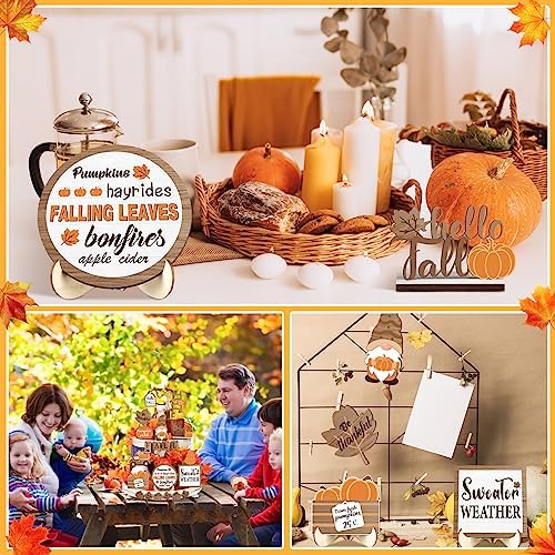 Maitys 21 Pcs Fall Tiered Tray Decor Set Hello Fall Pumpkin Gnome Truck Wood Sign Rustic Farmhouse Thanksgiving Wood Bead Decorative Tabletop Sign for Home Autumn Thanksgiving Harvest Table Shelf