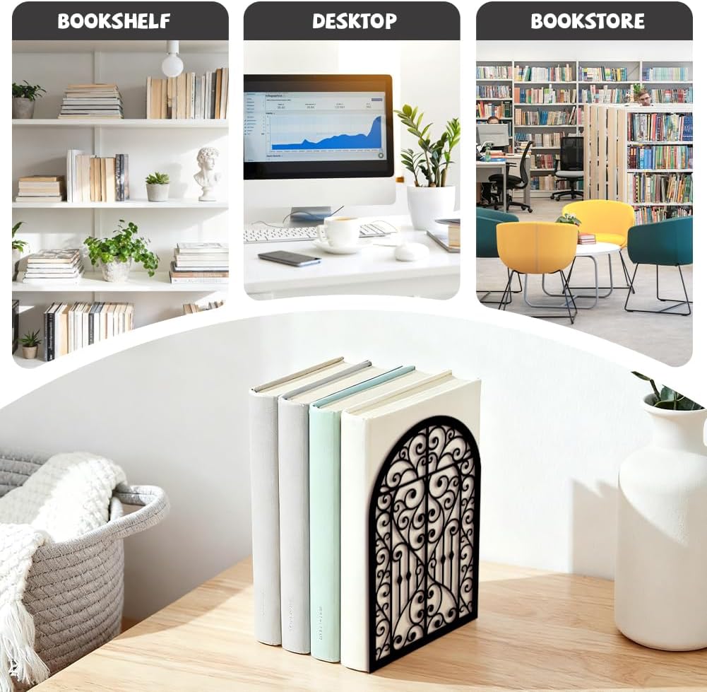 Metal Bookends / Modern Decorative Heavy Duty Study Book Ends Stoppers / Baroque Style Windows