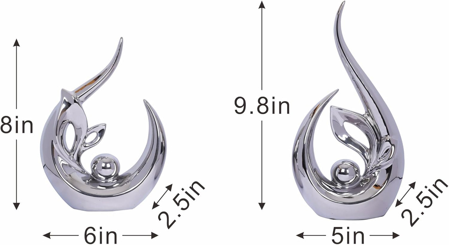 Decor Accent Ceramic Statue Abstract Sculptures Centerpieces Mid Century Modern / Silver / Set of 2