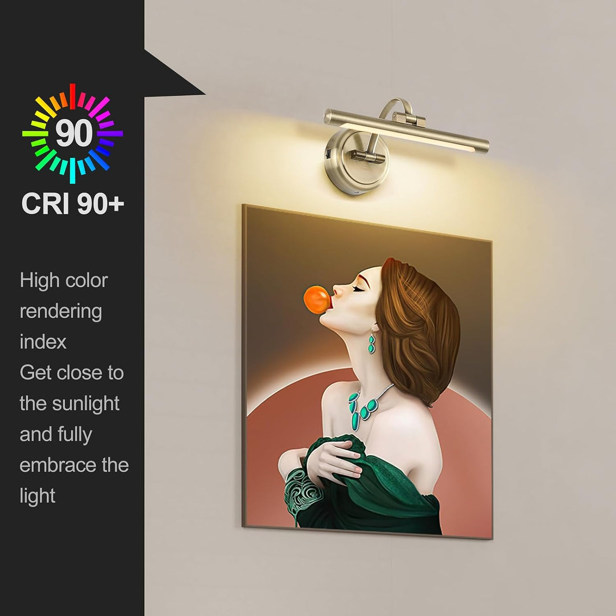 Picture Light for Wall,Battery Operated Art Lights for Painting,3 Color and Brightness, Adjustable Wireless Portrait