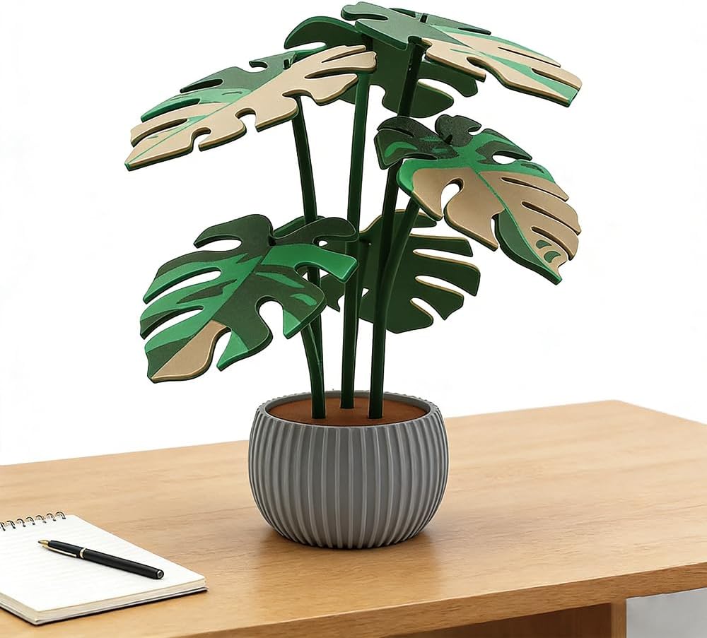 Monstera Plant Coaster Set 6 Leaf Coasters Modern Plant Decor Functional Home / Multicolor Gray