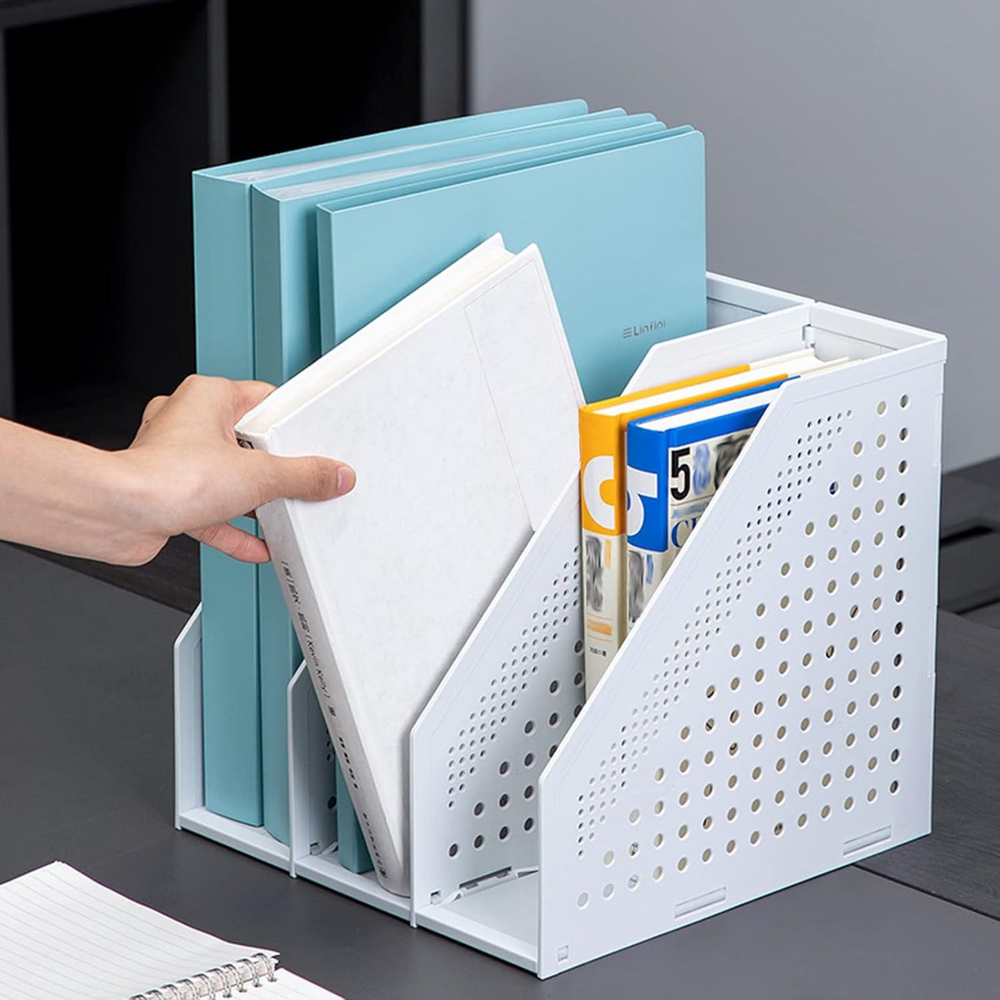 SAYEEC 2Pcs Collapsible Plastic Magazine File Holder Vertical Binder Storage Organizer for Desk Sturdy Upright Desktop