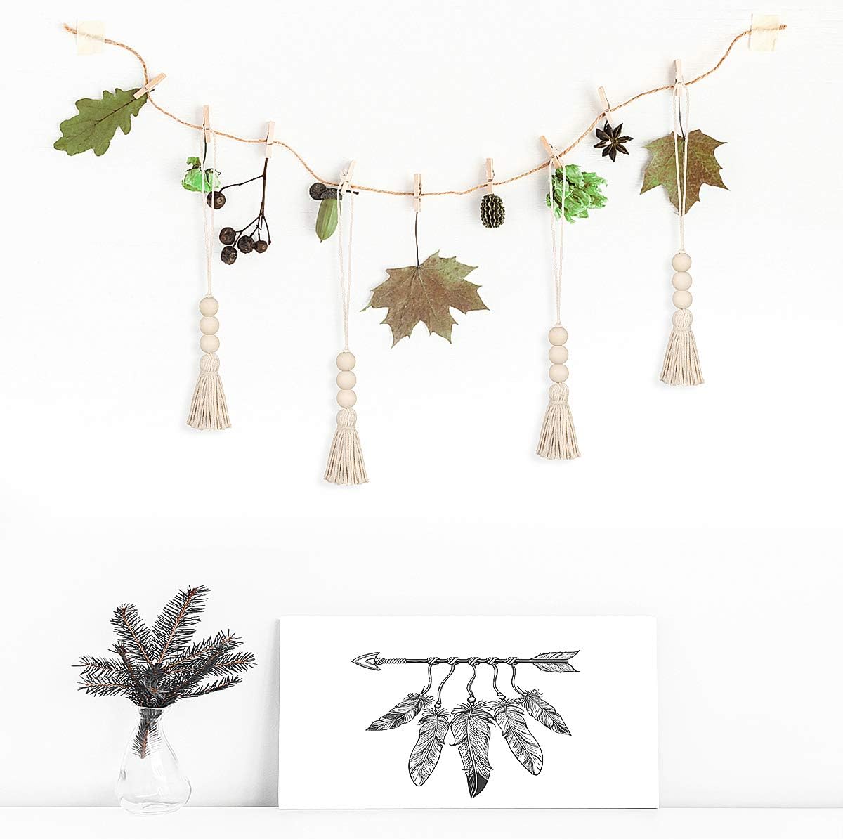 Cotton String Tassel Wood Beads Ornaments Closet Door Handle Decor Handmade / Natural / Set of 4