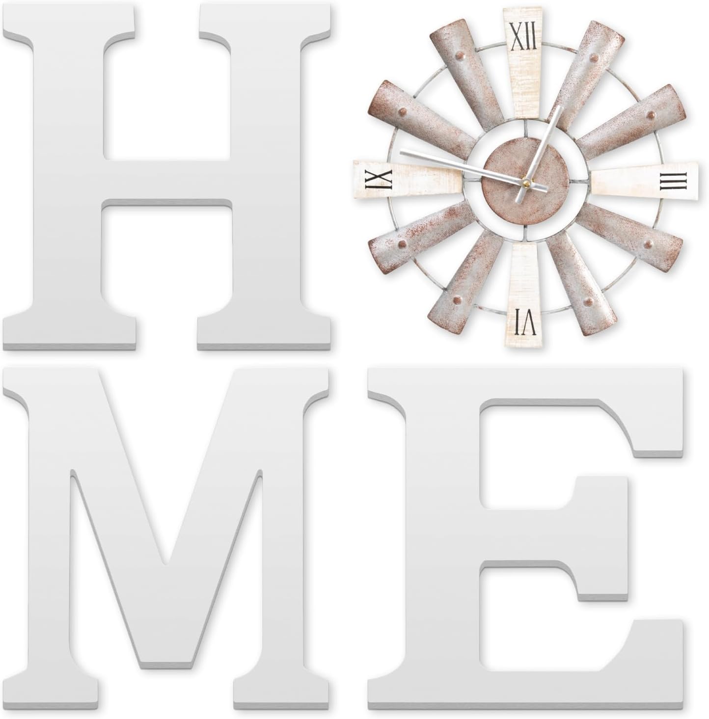 ZAZIWZ Farmhouse Home Signs with Windmill Clock Wall Decor Rustic Home Letters Wall Art for Living Room Kitchen