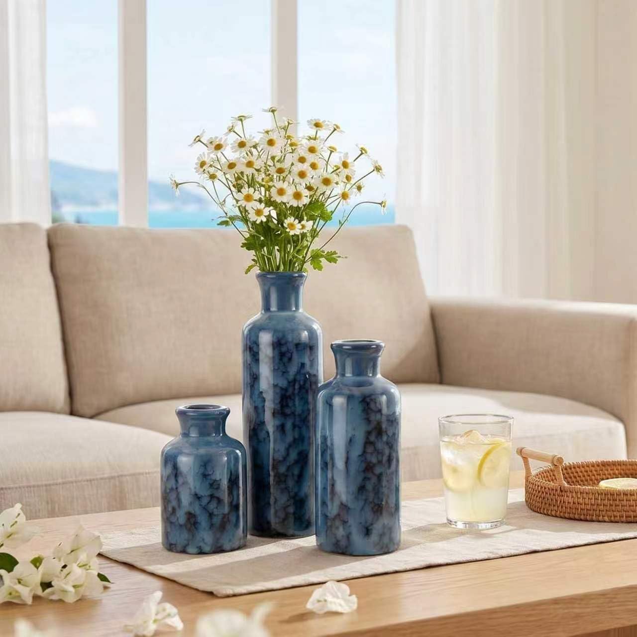 Rustic Farmhouse Vase / 106-cobalt Blue / Set of 3