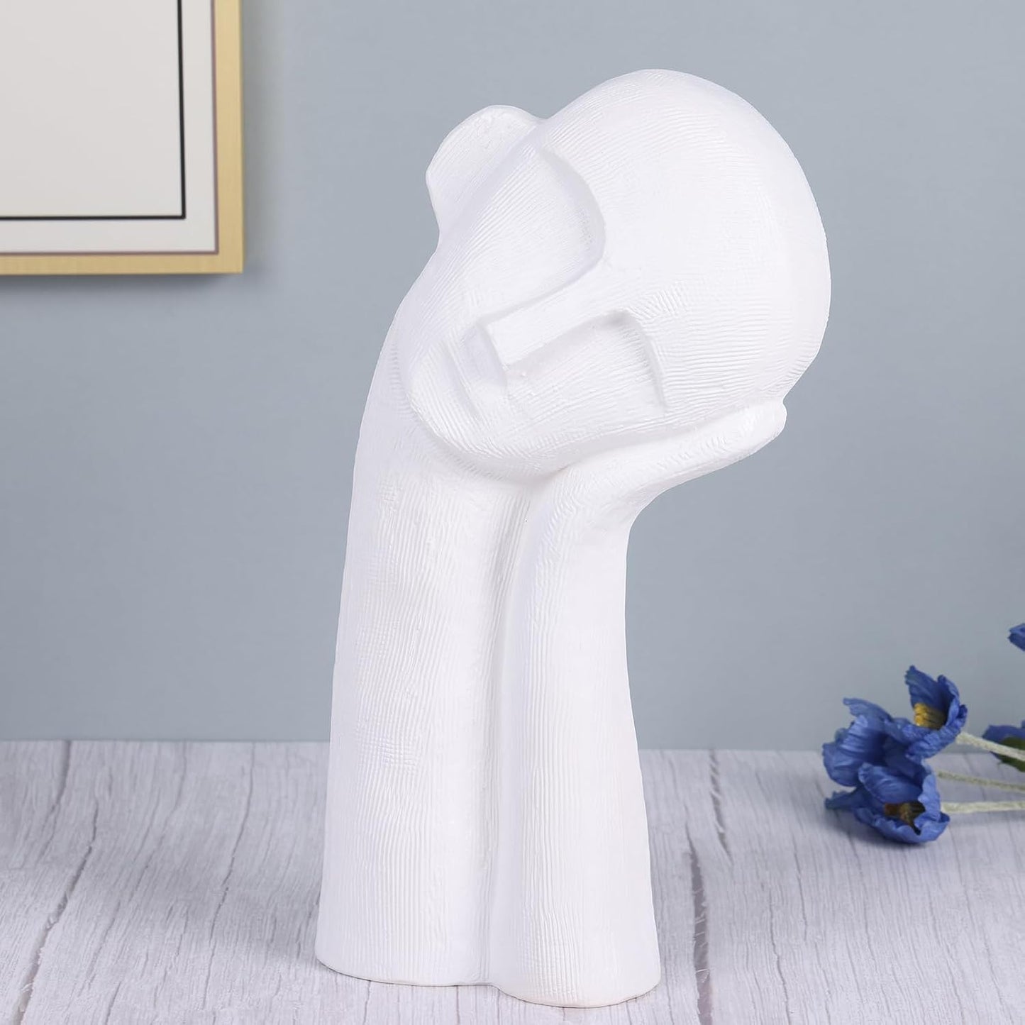 Head Sculpture Ceramic Thinker Statue / White / 14 Inch
