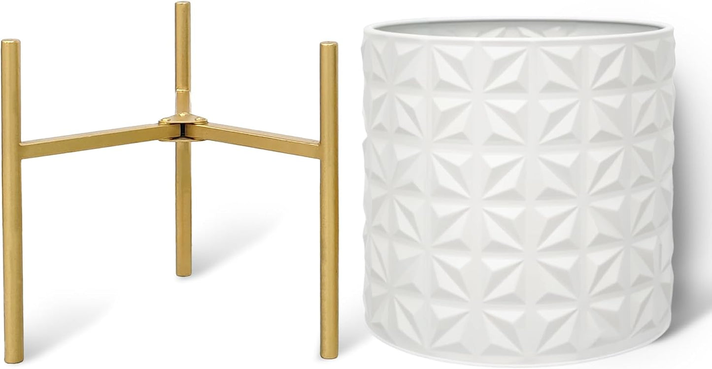 ARNIS Modern Planter Pots, Set of 2 Large Planters with Stand, Decorative Planters, Metal Pots with Drainage Holes for