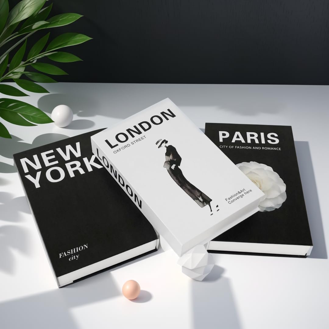 Stacked Book / Decorative Books / Black White / Set of 3