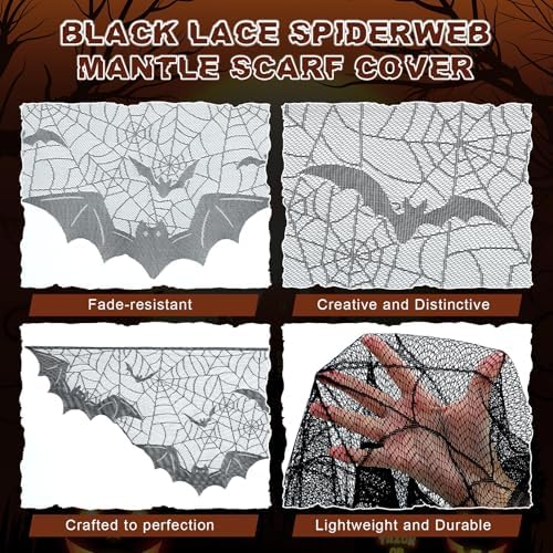 Pangda Halloween Spider Web Mantle Scarf Black, 19.7x78.7inch, Bat