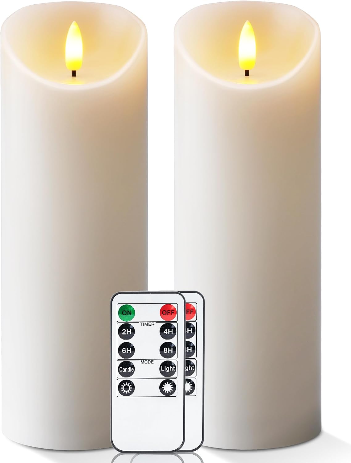 5plots 9" x 3" Flickering Flameless Candles - Battery Operated Wax LED Candles - Amber Yellow Light with Remote and