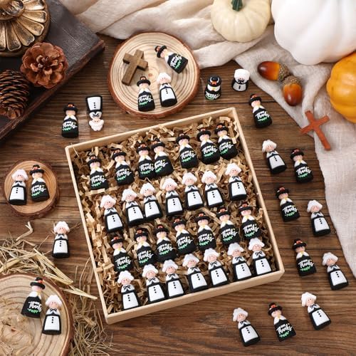 Lunmon 50 Pcs Mini Thanksgiving Pilgrims Figures Decor, 1.49 Inches