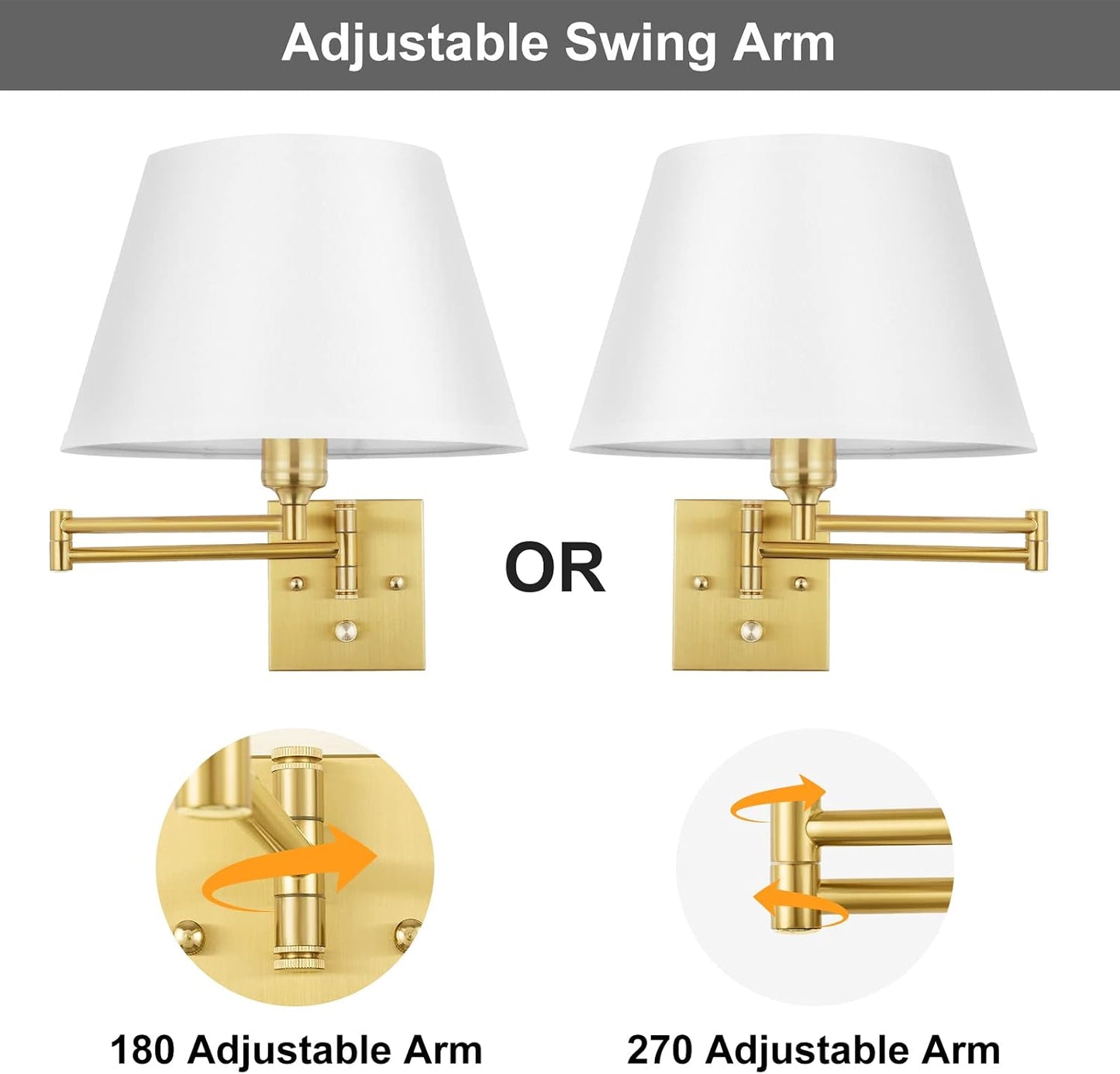 TRLIFE Remote Control Dimmable Wall Sconce, Adjustable Color Temperature 2700K-6500K Brushed Brass Swing Arm Wall