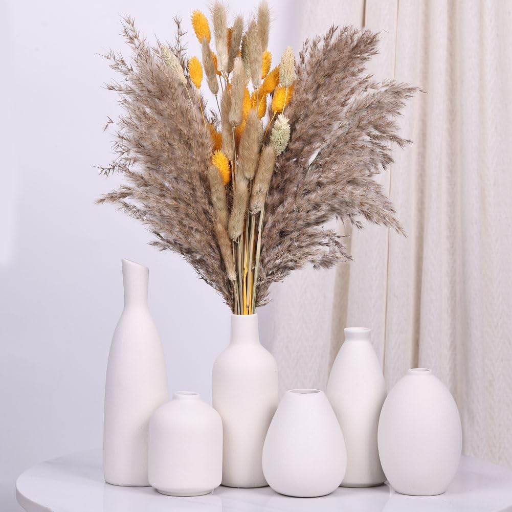 White Ceramic Vase / White Set / Set of 6
