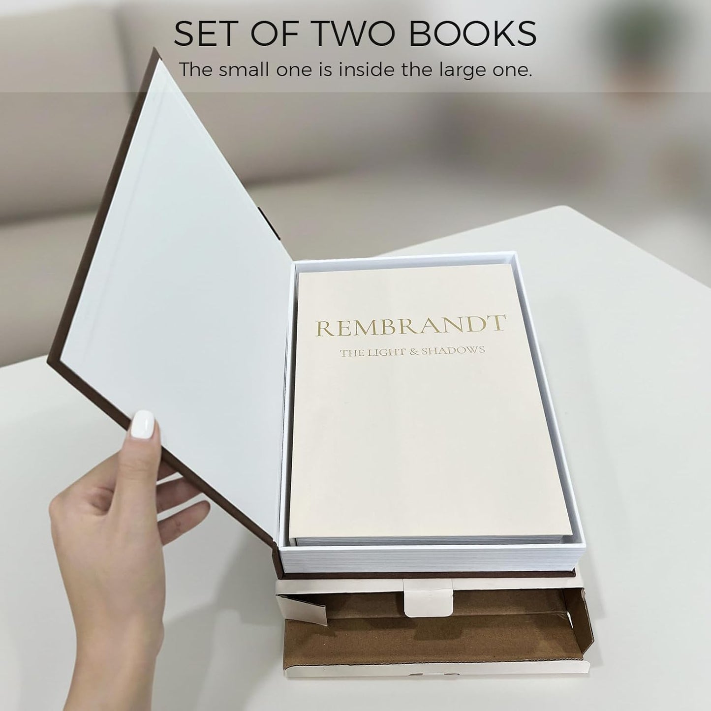 Linen Decorative Books / Ivory-black / Set of 2