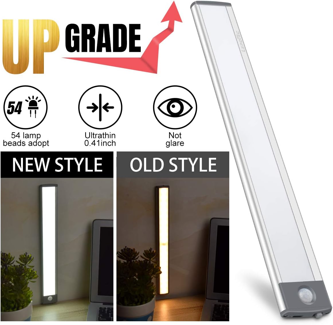 54-LED Motion Sensor Cabinet Light,Under Counter Closet Wireless USB Rechargeable Kitchen Night Lights,Battery Powered